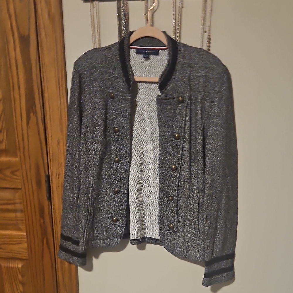 Tommy Hilfiger Gray Knit Military-Style Blazer